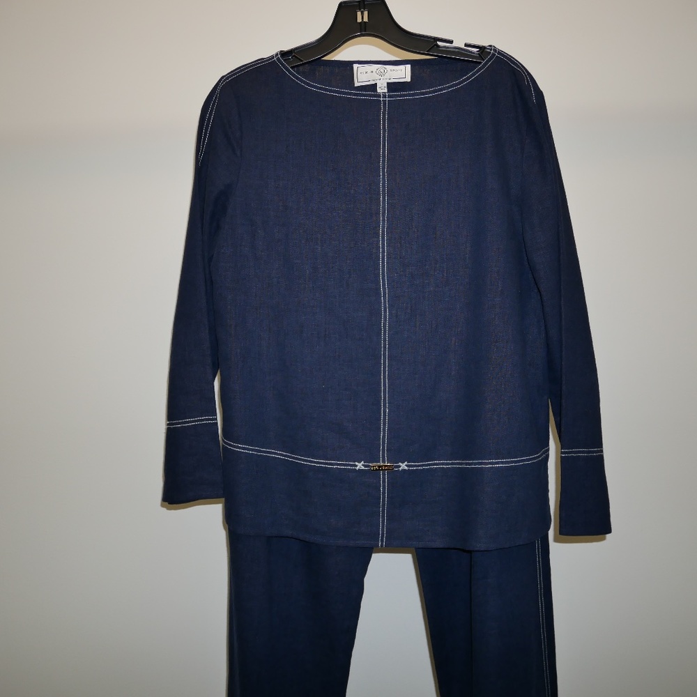 St John Sport Linen Blend Navy Pant Outfit Size Petite